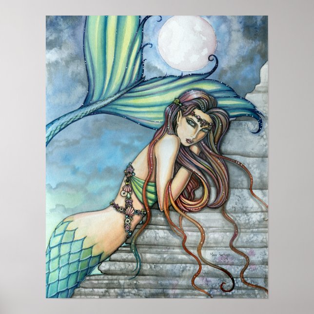 Affiche de mermaid belle en aquarelle (Devant)