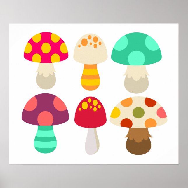 Affiche De mignons champignons colorés (Devant)