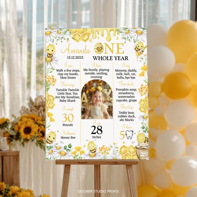 Affiche de milestone d'anniversaire florale d'abei (Créateur téléchargé)