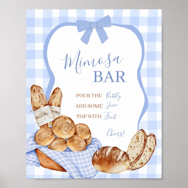 Affiche de mimosa au four à carreaux Gingham bleu (Devant)