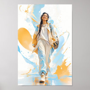 Affiche de mode de rue bleu or moderne