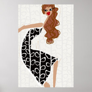 Affiche de mode Fille heureuse dansant Noir Blanc