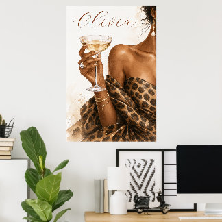 Affiche de mode personnalisée Champagne Femme Noir