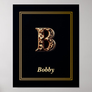 Affiche de monogramme de lettre B baroque de luxe