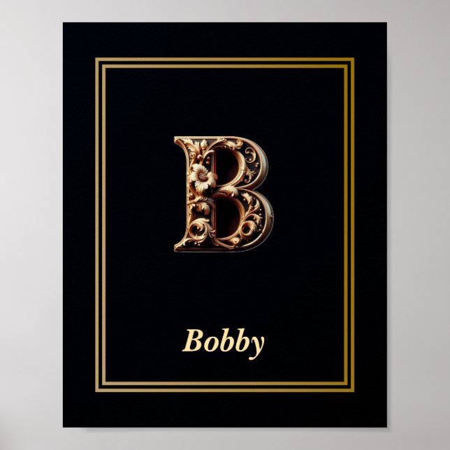 Affiche de monogramme de lettre B baroque de luxe  (Devant)