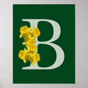 Affiche de monogramme initiale B de jonquille