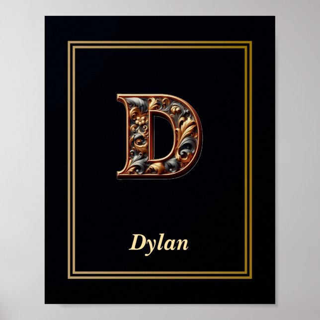 Affiche de monogramme lettre D baroque de luxe  (Devant)
