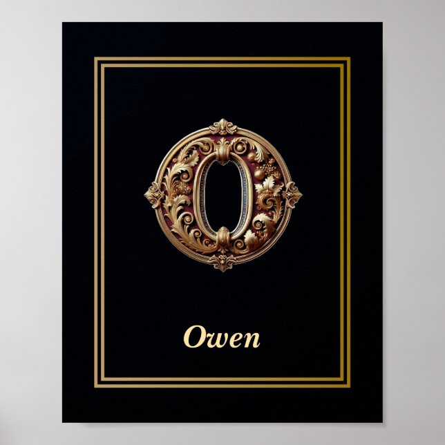Affiche de monogramme lettre O baroque de luxe  (Devant)