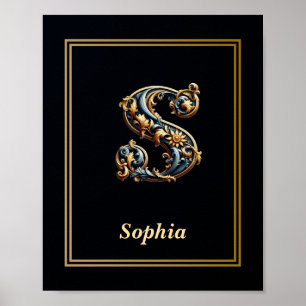 Affiche de monogramme lettre S baroque de luxe