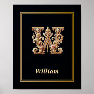 Affiche de monogramme lettre W baroque de luxe