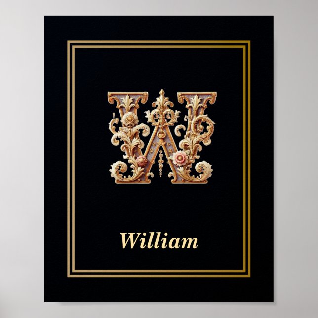 Affiche de monogramme lettre W baroque de luxe  (Devant)