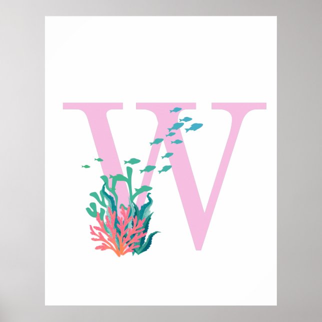 Affiche de monogramme W initial Monogramme Rose Oc (Devant)