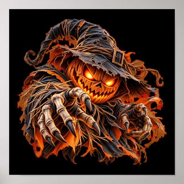 Affiche de monstre de citrouille effrayant d'Hallo (Devant)
