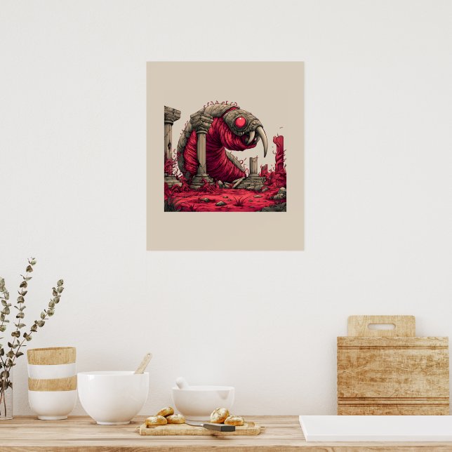 Affiche de Monstre Ver Alien Rouge Géant (Cuisine)