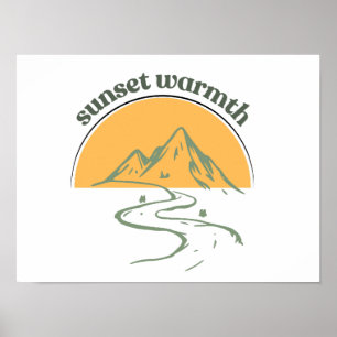 Affiche de montagne chaude au coucher du soleil