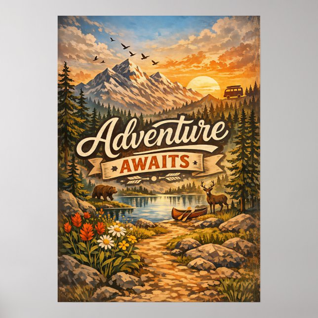 Affiche de montagne de la nature "L'aventure vous  (Devant)