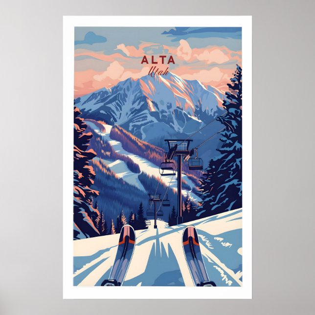 Affiche de montagne de vue de remontée mécanique d (Devant)