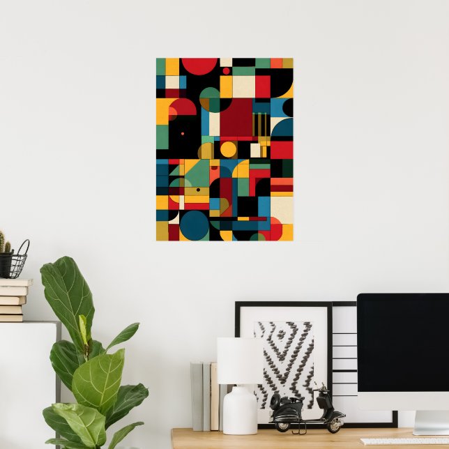 Affiche de mosaïque colorée géométrique Bauhaus (Bureau à domicile)