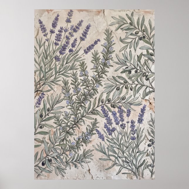Affiche de motif botanique à l'olive lavande (Devant)