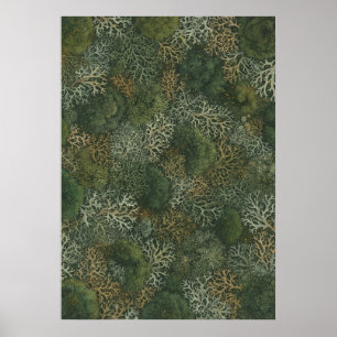 Affiche de motif botanique de lichen vert forêt