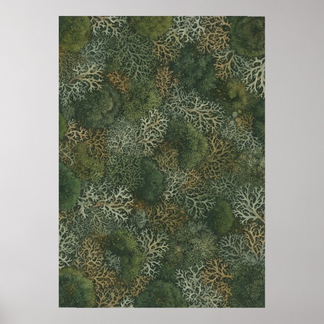 Affiche de motif botanique de lichen vert forêt (Devant)