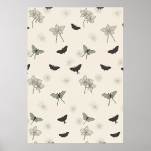 Affiche de motif botanique d'orchidée noire sauge