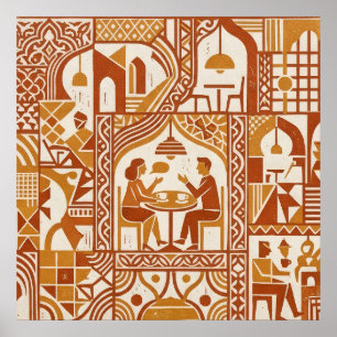 Affiche de motif de café Ochre Folk