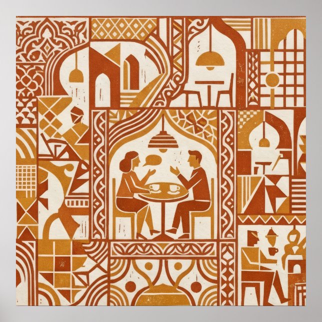 Affiche de motif de café Ochre Folk (Devant)