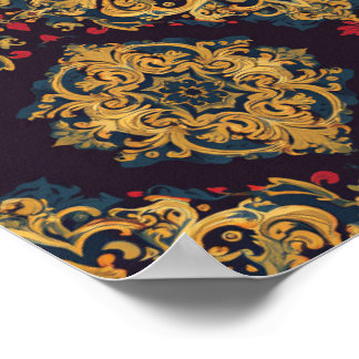 Affiche de motif ornemental en damas or baroque