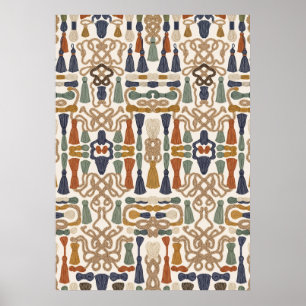Affiche de motif textile à glands et nœuds bohème