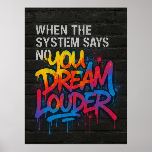 Affiche de motivation de style graffiti « Rêve plu (Devant)