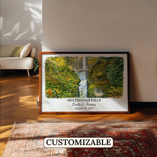 Affiche de Multnomah Falls Oregon, Aquarelle, Pers (Créateur téléchargé)