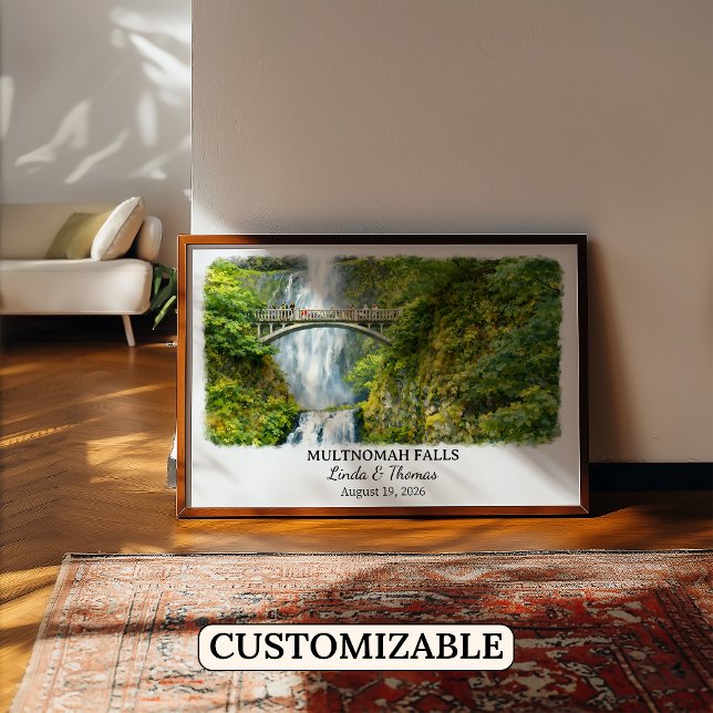 Affiche de Multnomah Falls Oregon, Aquarelle, Sur  (Créateur téléchargé)