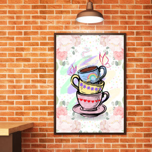 Affiche de mur colorée de tasses à café empilées