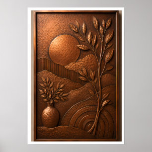 Affiche de mur d'arbre en métal cuivre 3D