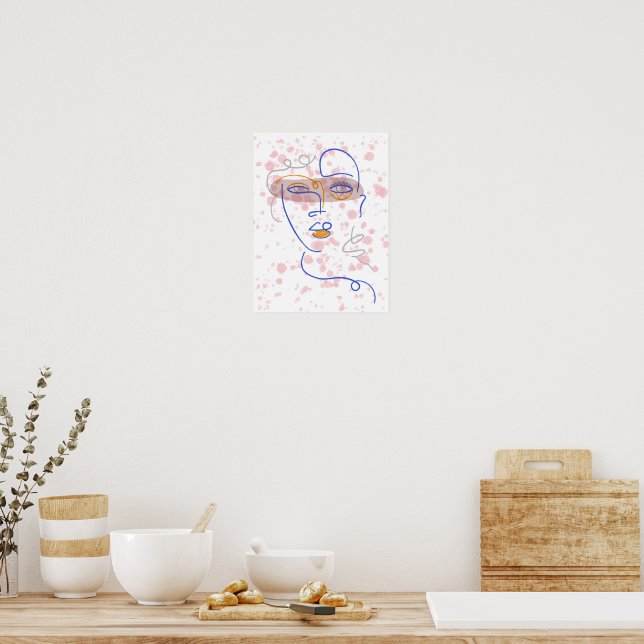Affiche de mur d'art de ligne de visage abstrait,  (Cuisine)