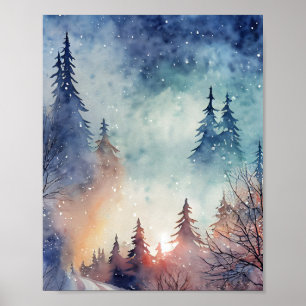 Affiche de mur d'art d'hiver à l'aquarelle