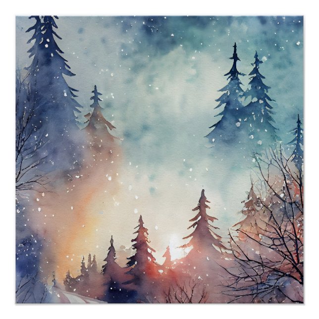 Affiche de mur d'art d'hiver à l'aquarelle (Devant)