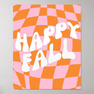 Affiche de mur d'automne rose et orange à carreaux