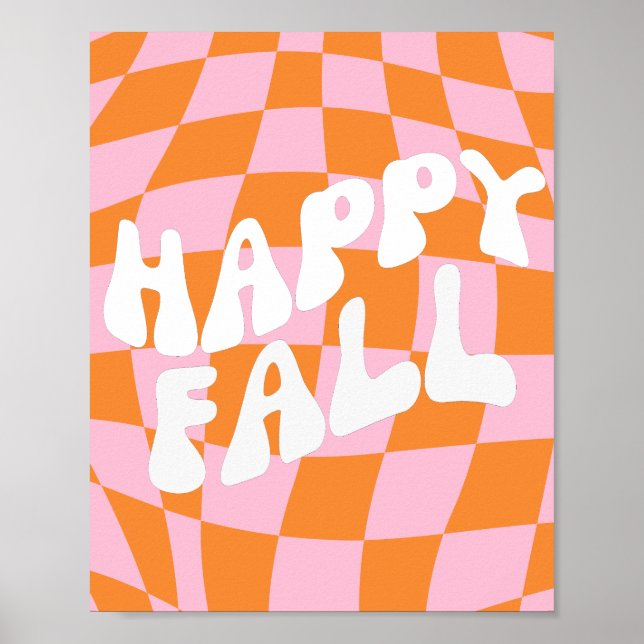 Affiche de mur d'automne rose et orange à carreaux (Devant)