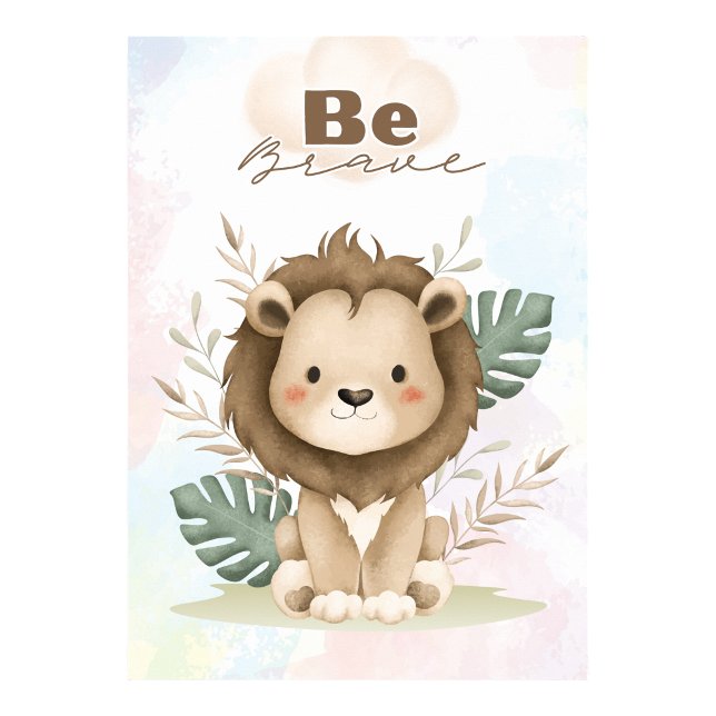 Affiche de mur de nurserie de Lion stimulante Sois (Uplifting Lion nursery wall poster Be brave)