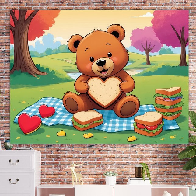 Affiche de mur de pique-nique d'ours en peluche en (Créateur téléchargé)