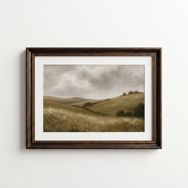 Affiche de mur de prairie de campagne anglaise (English Countryside Meadow Wall Art Poster - close-up view (frame/decor not included))