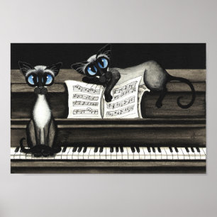 Affiche de musique de piano de chats siamois