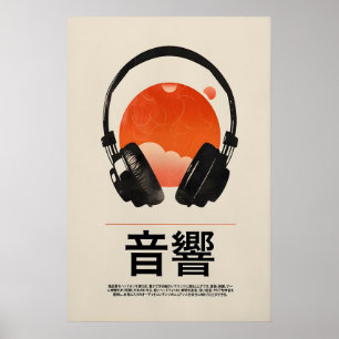 Affiche de musique rétro japonaise Casque audio vi