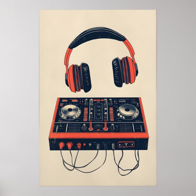 Affiche de musique rétro mélangeur DJ et impressio (Devant)