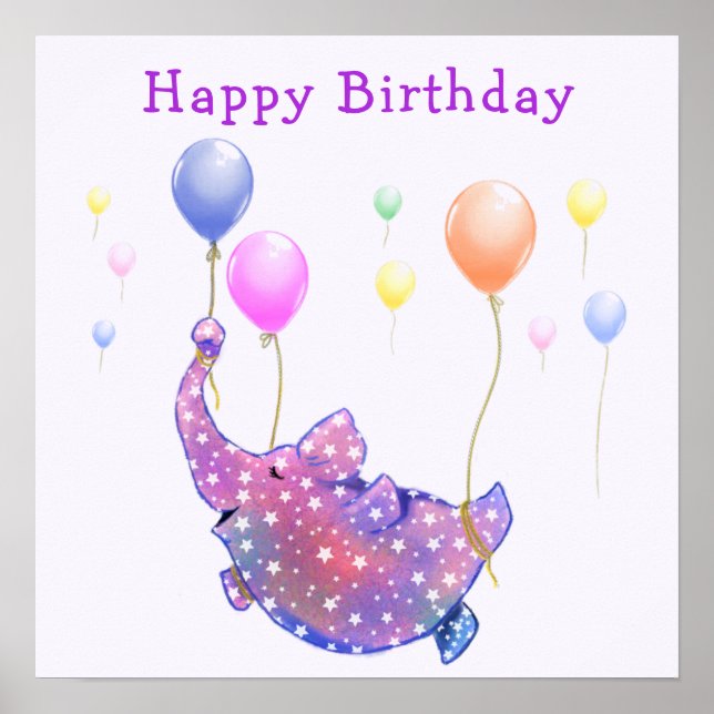 Affiche de naissance Bébé Éléphant volant avec des (Devant)