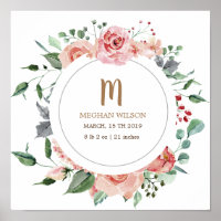 Affiche de naissance de bébé à monogramme Midnight