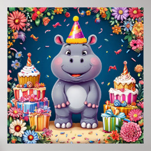 🎉 Affiche de naissance d'hippopotame mignon Gâtea