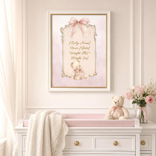 Affiche de naissance Ourson Rose pour la nurserie